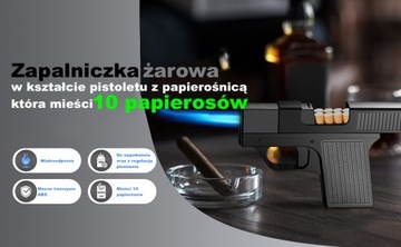 PAPIEROŚNICA 10 PAPIEROSÓW ZAPALNICZKA PISTOLET