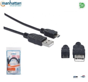 Кабель Manhattan USB 2.0 A-Micro B M/M 0,5 м, черный