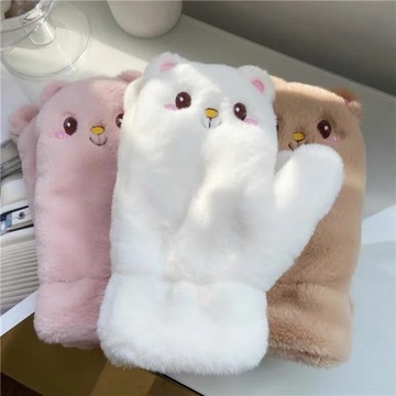 Winter Cat Rabbit Mittens Fingerless Gloves Thick Soft Plush Winter Warm
