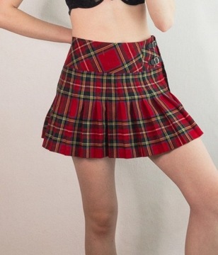 Oryginalna szkocka spódnica wełniana plisowana w kratę L XL 100% wełna