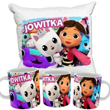ZESTAW KUBEK + PODUSZKA KOCI DOMEK GABI TWOJE IMIĘ