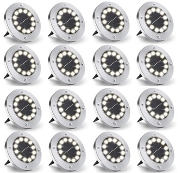 16 szt LAMPA NAJAZDOWA 12 LED SOLARNA OGRODOWA GRUNTOWA Biały Zimny