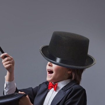 Czarny cylinder magika modne nakrycie głowy filcowy cylinder Steampunk S dla dziecka