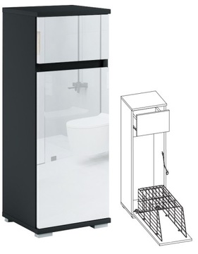 096-064 Szafka Łazienkowa 32/100 + KOSZ - CZARNY / POŁYSK