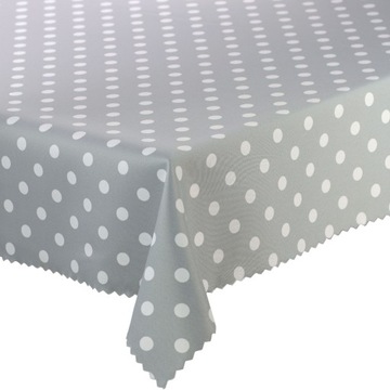 Obrus Plamoodporny Kropki Szary Okrągły śr. 150 cm
