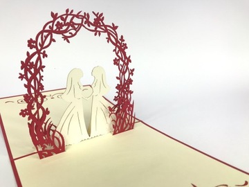 Lesbijska Ślub Pod Czerwonym Łukiem Kartka 3D LGBT Ślub Wesele Zaproszenie