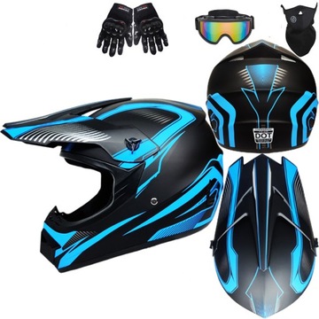 Детский мотокроссовый шлем Full-Face комплект - внедорожные очки + перчатки