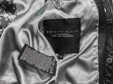 PHILIPP PLEIN SKÓRZANA KURTKA KAPTUR FUTRO BOMBER