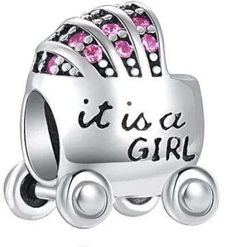 MD charms it's a girl dziewczynka córka wózek S925