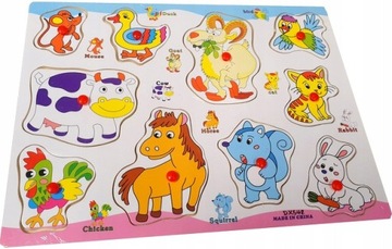 DREWNIANE PUZZLE Z UCHWYTAMI UKŁADANKA EDUKACYJNA