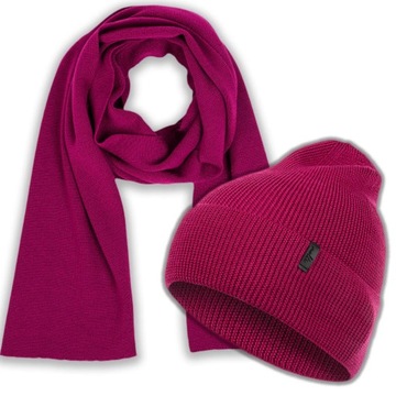 Komplet damski czapka + szal szalik miękki gruby zimowy 100% WEŁNY merino