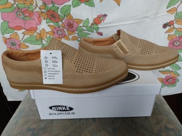 BUTY MĘSKIE, PÓŁBUTY,MOKASYNY WSUWANE ,BEŻOWE - ROZMIAR 44