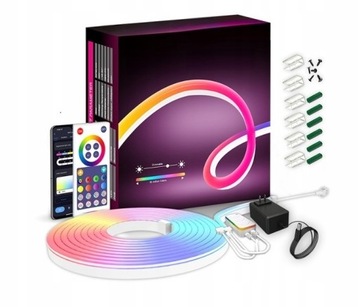 СВЕТОДИОДНАЯ ЛЕНТА 5M NEON 5050 RGBIC ПРИЛОЖЕНИЕ BLUETOOTH УДАЛЕННЫЙ НАБОР RAINBOW 60LED/M