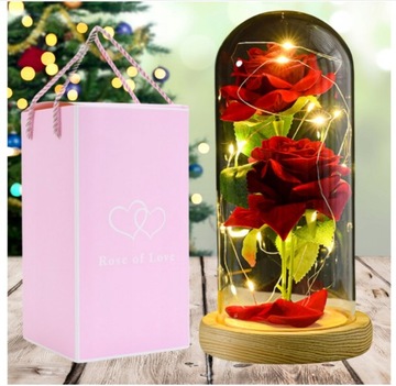 ВЕЧНАЯ РОЗА В СТЕКЛЕ 2 ЦВЕТА СВЕТЯЩАЯСЯ LED КРАСНАЯ РОЗА ПОДАРОК