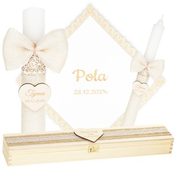 КРЕЩЕННАЯ СВЕЧА + КОРОБКА С ВЫШИВКОЙ КРЕЩЕННАЯ ОДЕЖДА