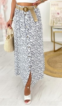 ZWIEWNA DŁUGA SPÓDNICA BAWEŁNIANA MAXI DO KOSTEK W KWIATKI LATO BOHO PASEK