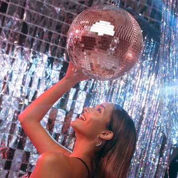 Zestaw Kula LUSTRZANA 30cm różowa dyskotekowa z napędem sieciowym