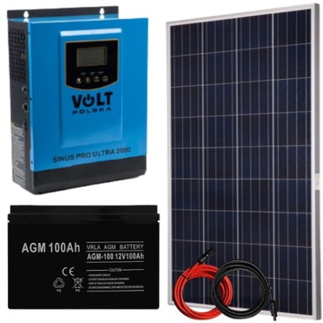 Zestaw Solarny 2000w Panel Solar Przetwornica 230v MPPT Akumulator 100ah
