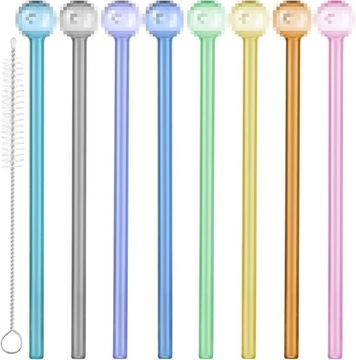 SŁOMKI RURKI DO PICIA WIELORAZOWE KOLOROWE SZKLANE ZESTAW 8szt