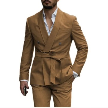 Men's Suit 2 Piece Belt Style Set Groom Best Man C