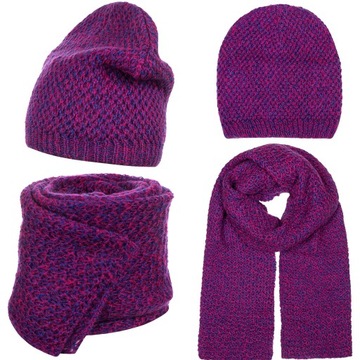 ŠÁL ČIAPKA BEANIE DÁMSKY KOMPLET 30% MOHÉR FUCHSIA RUŽOVÁ