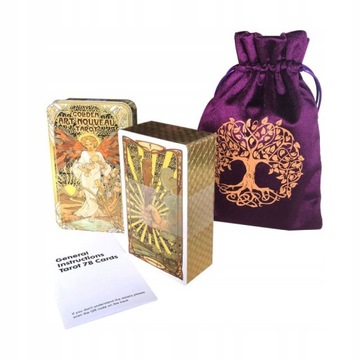 78 Card Golden Art Nouveau Tarot blaszane pudełko pozłacane