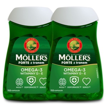 2x Möller’s Forte 112 kaps. TRAN odporność OMEGA-3 olej rybi WITAMINY D3 E