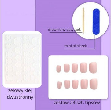 PAZNOKCIE SZTUCZNE TIPSY SHORT SQUARE NUDE KWADRAT SAMOPRZYLEPNE 24SZT
