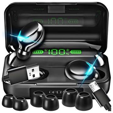 SŁUCHAWKI BEZPRZEWODOWE douszne BLUETOOTH z mikrofonem POWERBANK 20m DOTYK