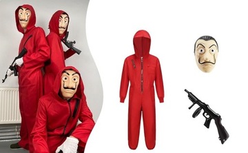 PRZEBRANIE KOSTIUM STRÓJ + MASKA LA CASA DOM Z PAPIERU Money Heist 2XL EX1
