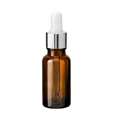 Butelka szklana brązowa 20 ml z pipetą srebrną