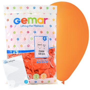 Balony pomarańczowe pastelowe GEMAR 100 szt baloniki pomarańcz + lista