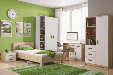 Комплект мебели из 6 предметов, шкаф, полка, письменный стол, кровать.