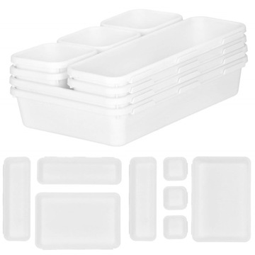 НАБОР ОРГАНАЙЗЕРА ВСТАВКА КУХОННЫЕ КОНТЕЙНЕРЫ ДЛЯ ЯЩИКОВ ШКАФА 8 шт. БЕЛЫЙ