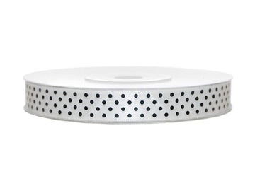 Biała tasiemka w kropki wstążka 12 mm