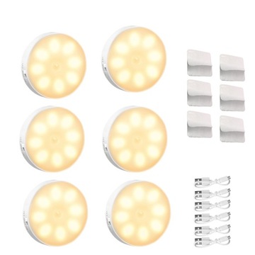 6xLAMPA LED Z CZUJNIKIEM RUCHU DO SALONU SYPIALNI AKUMULATOR USB NA MAGNESY