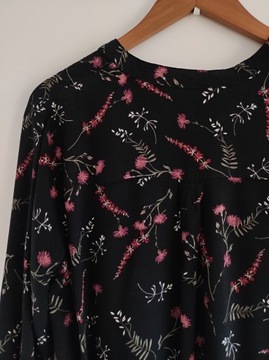42 JANINA tunika koszulowa swobodna czerń kwiaty kwiatki goździki floral