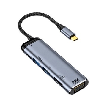 USB-C Hub Type-C to VGA+4K 60Hz HD+USB-A+USB3.1++PD 100W Converter HDTV Mul
