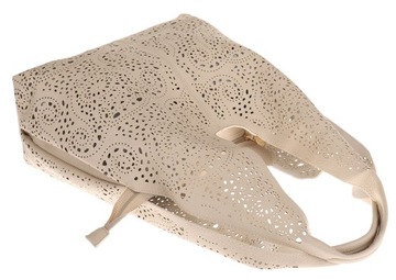 ИТАЛЬЯНСКАЯ ЖЕНСКАЯ СУМКА ШОППЕР МОДНАЯ БЕЖЕВАЯ АЖУРНАЯ СУМКА 23049 Бежевый