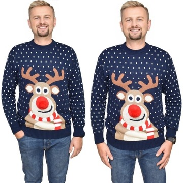 GRANATOWY ŚWIĄTECZNY SWETER Z RENIFER NOS 3D L