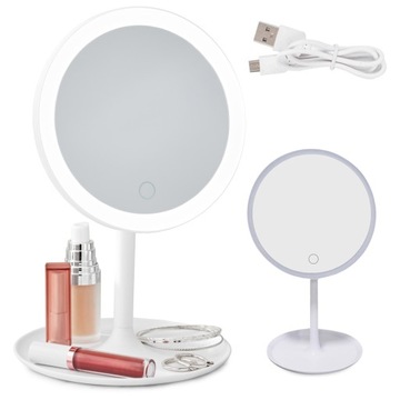 LUSTERKO KOSMETYCZNE PODŚWIETLANE LUSTRO DO MAKIJAŻU LED OBROTOWE OKRĄGŁE