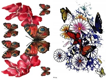 Zestaw 2x Tatuaż zmywalny motyl kwiat butterfly