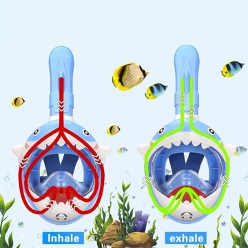 МАСКА ДЛЯ ДАЙВИНГА С ТРУБКОЙ ПОЛНОЛИЦЕВАЯ ПАНОРАМНАЯ DRY TOP SHARK KIDS