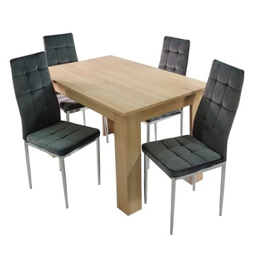Stół Modern 120 sonoma 4 krzesła Monako Velvet szare welur tapicerowane