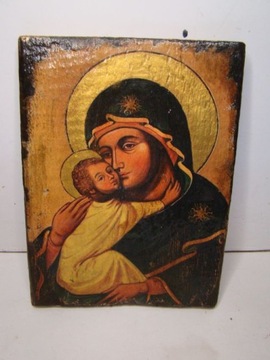 Ikona Matka z dzieckiem decoupage na desce 25 x 19