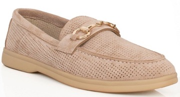 MOKASYNY BEŻOWE ZAMSZOWE DAMSKIE PÓŁBUTY LOAFERSY 39
