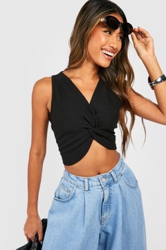 BOOHOO CZARNY CROP TOP PRĄŻKI SPLOT NDX NG2__S