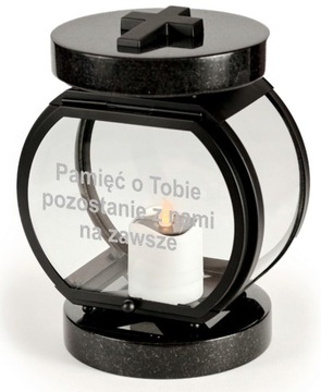 Znicz okrągły granitowy na pomnik Lampion na grób czarny stal+granit