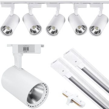 5x LAMPY SUFITOWE WISZĄCE REFLEKTORY ZESTAW NA SZYNIE SZYNOPRZEWÓD 2m