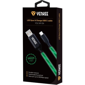 Кабель Yenkee 1м USB 2.0 USB-C тип C, СВЕТЯЩИЙСЯ светодиод для автомобиля 100см
